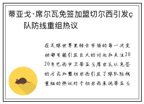 蒂亚戈·席尔瓦免签加盟切尔西引发球队防线重组热议 蒂亚戈·席尔瓦免签加盟切尔西引发球队防线重组热议