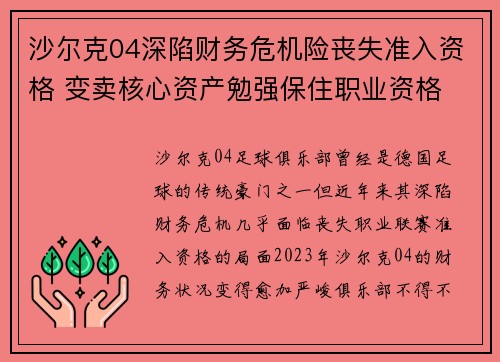 沙尔克04深陷财务危机险丧失准入资格 变卖核心资产勉强保住职业资格 沙尔克04深陷财务危机险丧失准入资格 变卖核心资产勉强保住职业资格